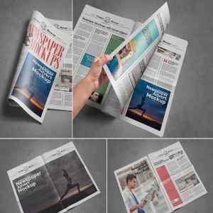 小报规格新闻报纸样机模板 Tabloid Size Newspaper Mockups