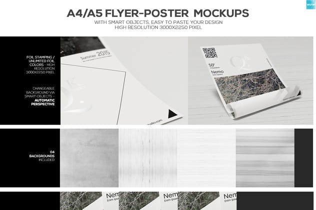 多视角海报传单样机 A4/A5 Poster-Flyer Mockups