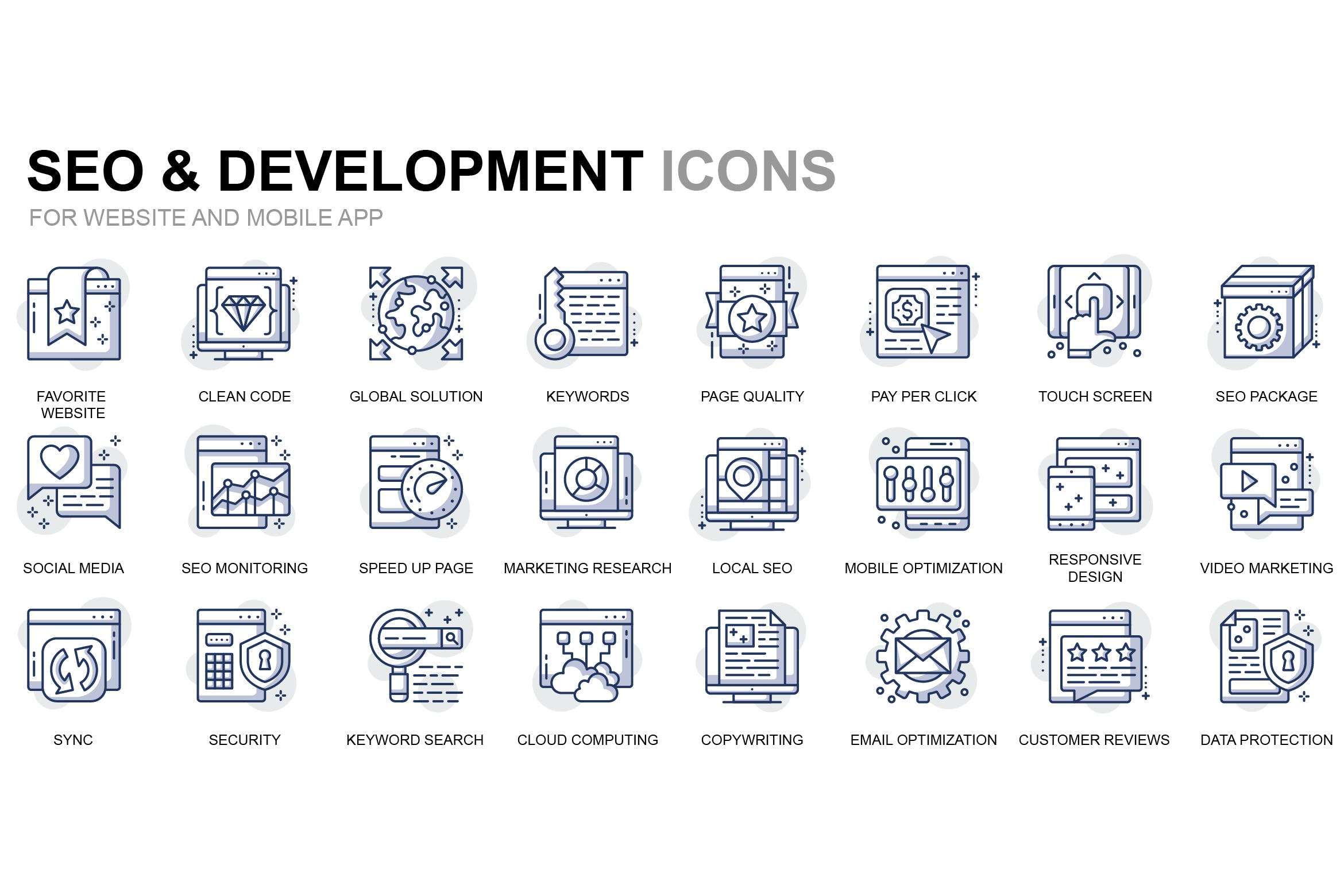 SEO优化&网站开发主题细线图标素材 Seo and Development Thin Line Icons