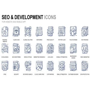 SEO优化&网站开发主题细线图标素材 Seo and Development Thin Line Icons