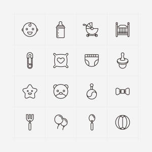 婴儿元素/婴儿主题矢量线性图标 Vector Baby Icons