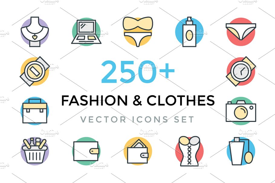 250+时尚衣帽服饰类卡通图标 250+ Fashion and Clothes Icons