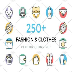 250+时尚衣帽服饰类卡通图标 250+ Fashion and Clothes Icons