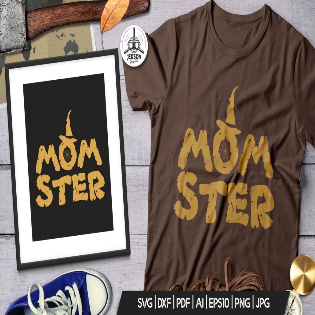 万圣节怪物图案T恤印花设计素材 Halloween Momster Print T-Shirt Retro Badge Design插图