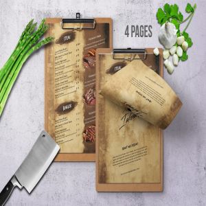 复古高端西餐厅菜单设计PSD模板 Infernos Vintage Single Page Menu – A4 & US Letter