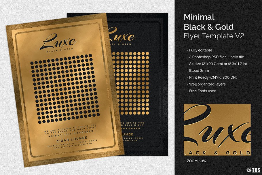 极简主义黑金风格传单PSD模板v2 Minimal Black Gold Flyer PSD V2