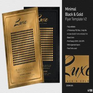 极简主义黑金风格传单PSD模板v2 Minimal Black Gold Flyer PSD V2