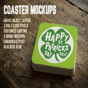 逼真的正方体便签设计样机模板V.1 Coaster Mockups Volume 1