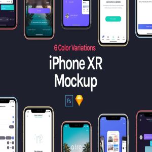 六色iPhone XR手机UI设计预览样机模板 iPhone XR Mockup插图1