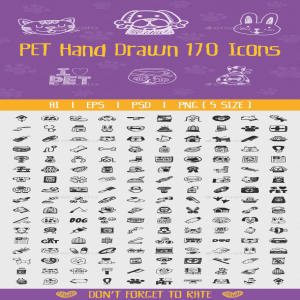 170枚手绘宠物图标素材包 Pet Hand Drawn Icons