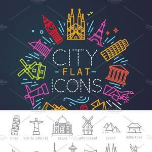 城市元素扁平风格图标 City flat icons