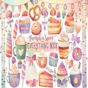 糖果甜点水彩剪贴画 Watercolor Sweets & Treats Clipart