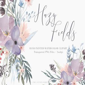 手绘水彩水粉花卉剪贴画 Watercolor Floral Clipart – Hazy