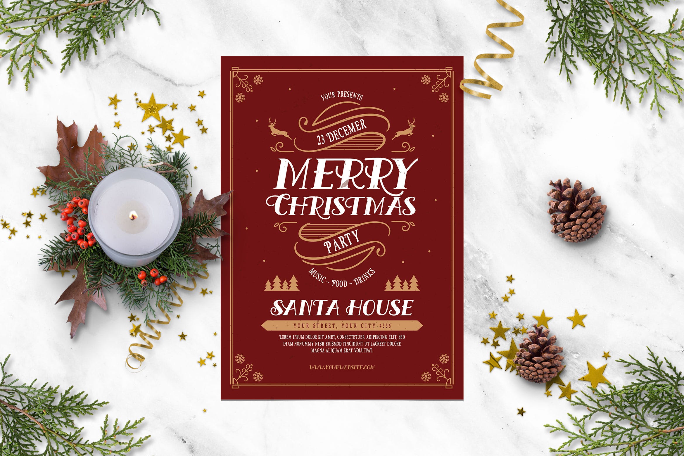 复古圣诞庆祝活动海报设计模板 Vintage Christmas Celebration