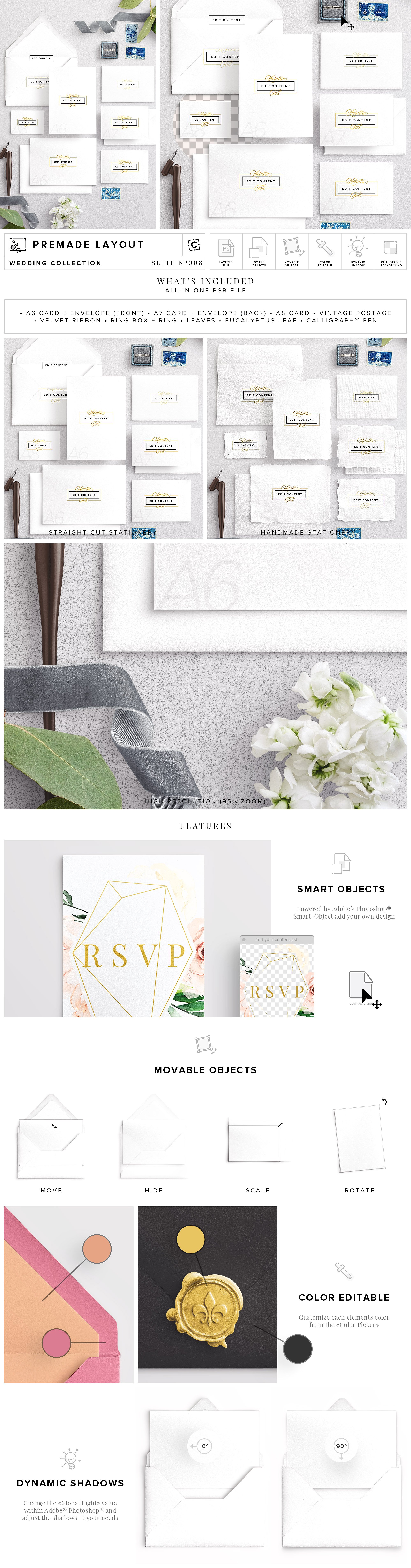 婚礼邀请物料设计展示样机模板合集 Wedding Stationery Suite Mockup