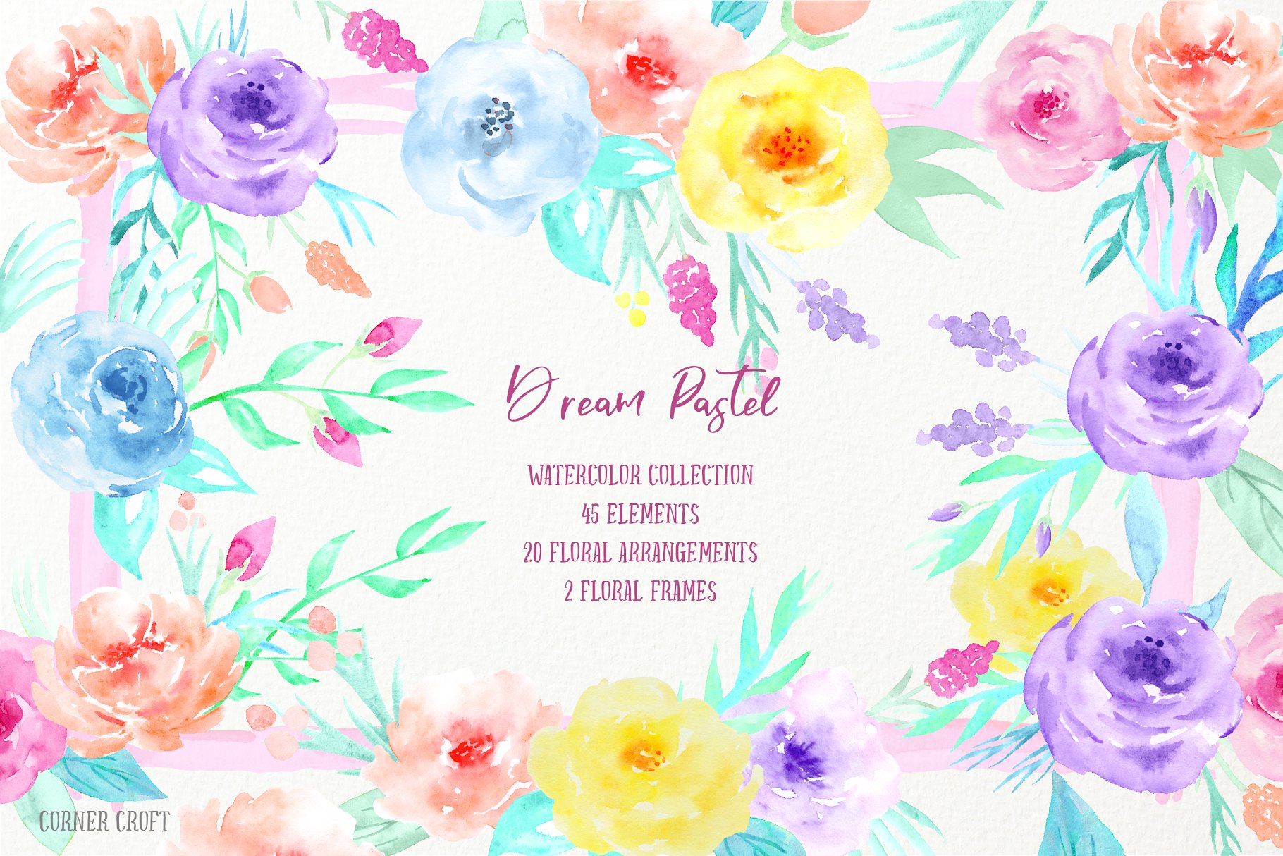 梦幻水彩花卉剪贴画合集 Watercolor Clipart Dream Pastel