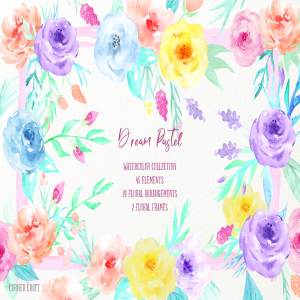 梦幻水彩花卉剪贴画合集 Watercolor Clipart Dream Pastel