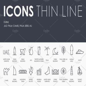迪拜主题细线图标 Dubai thinline icons