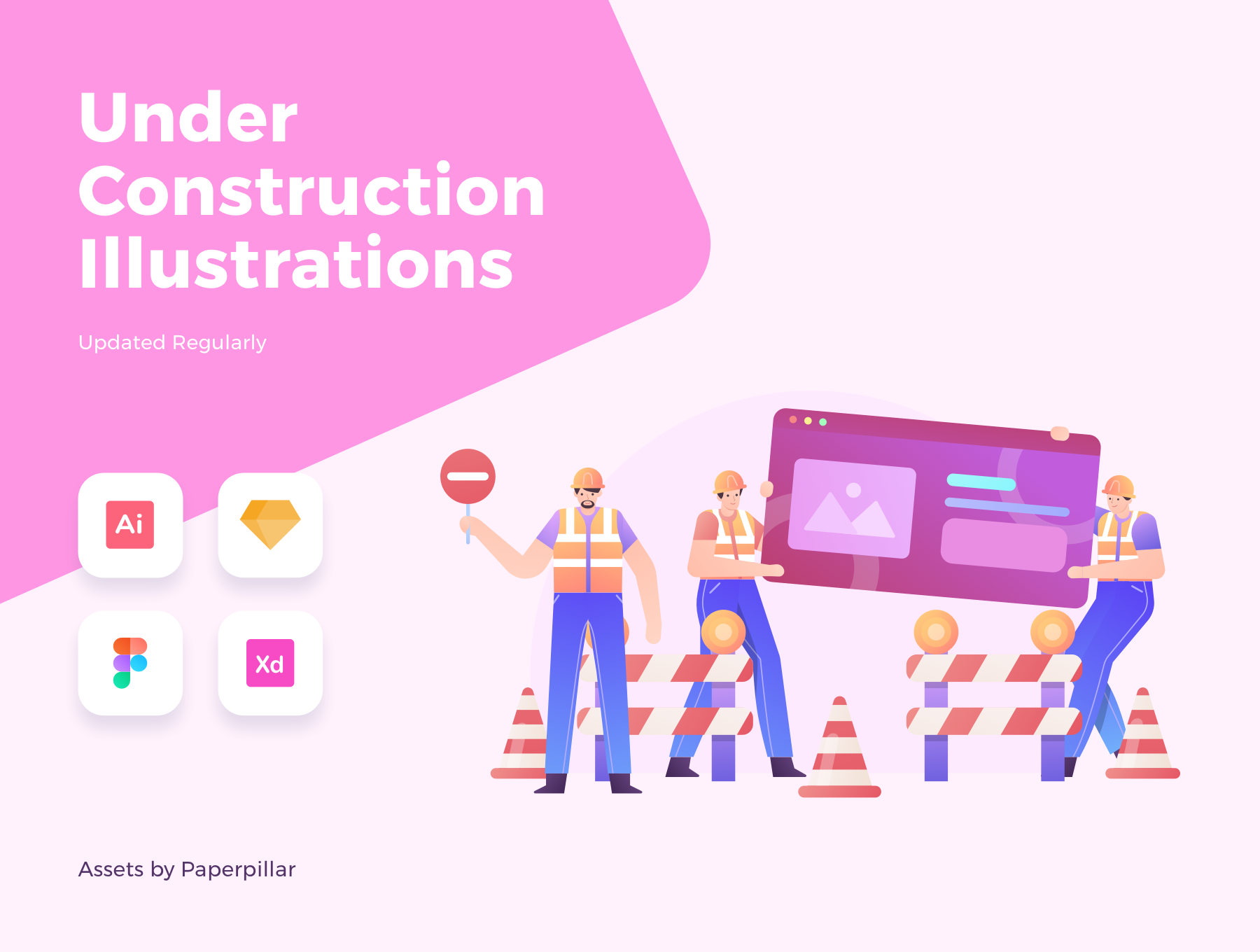 一流设计素材网下午茶：建筑建设施工场景矢量插画设计素材