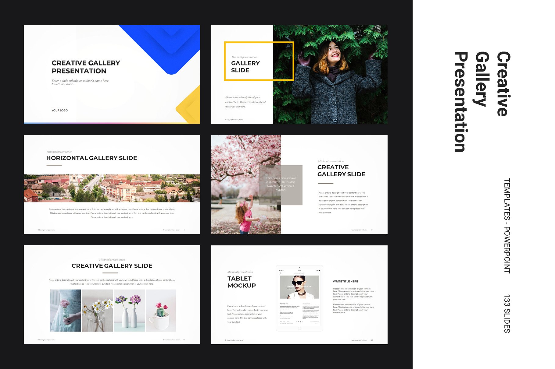 创意极简的投资组合PPT模板下载 Creative Gallery PowerPoint Template [pptx,otf]