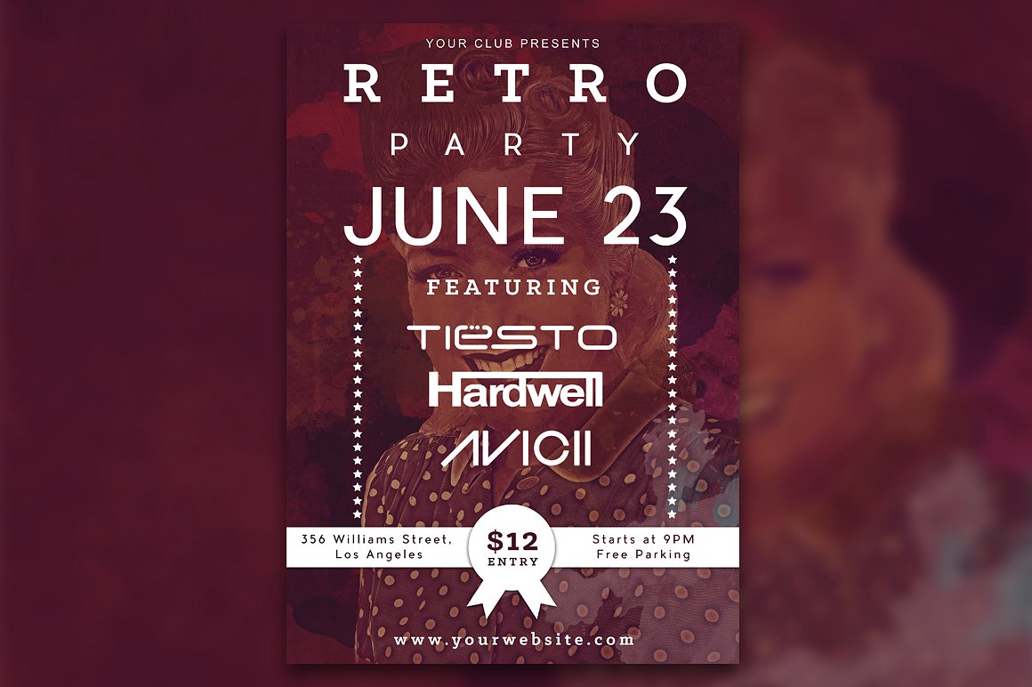 怀旧活动派对传单模板  Retro Party Flyer