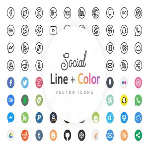 国外主流社交媒体线框图标 Free Line Icons – Social