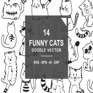 可爱有趣卡通猫涂鸦手绘矢量图案素材 Cute and Funny Cats Doodle Vector