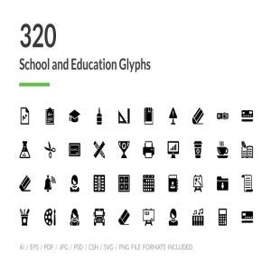 320枚学校和教育主题图标 320 School and Education Glyph Icons