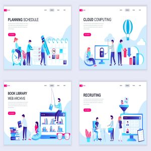 扁平设计风格场景概念插画网站着陆页设计模板v4 Set of Landing Page Templates Flat Concept