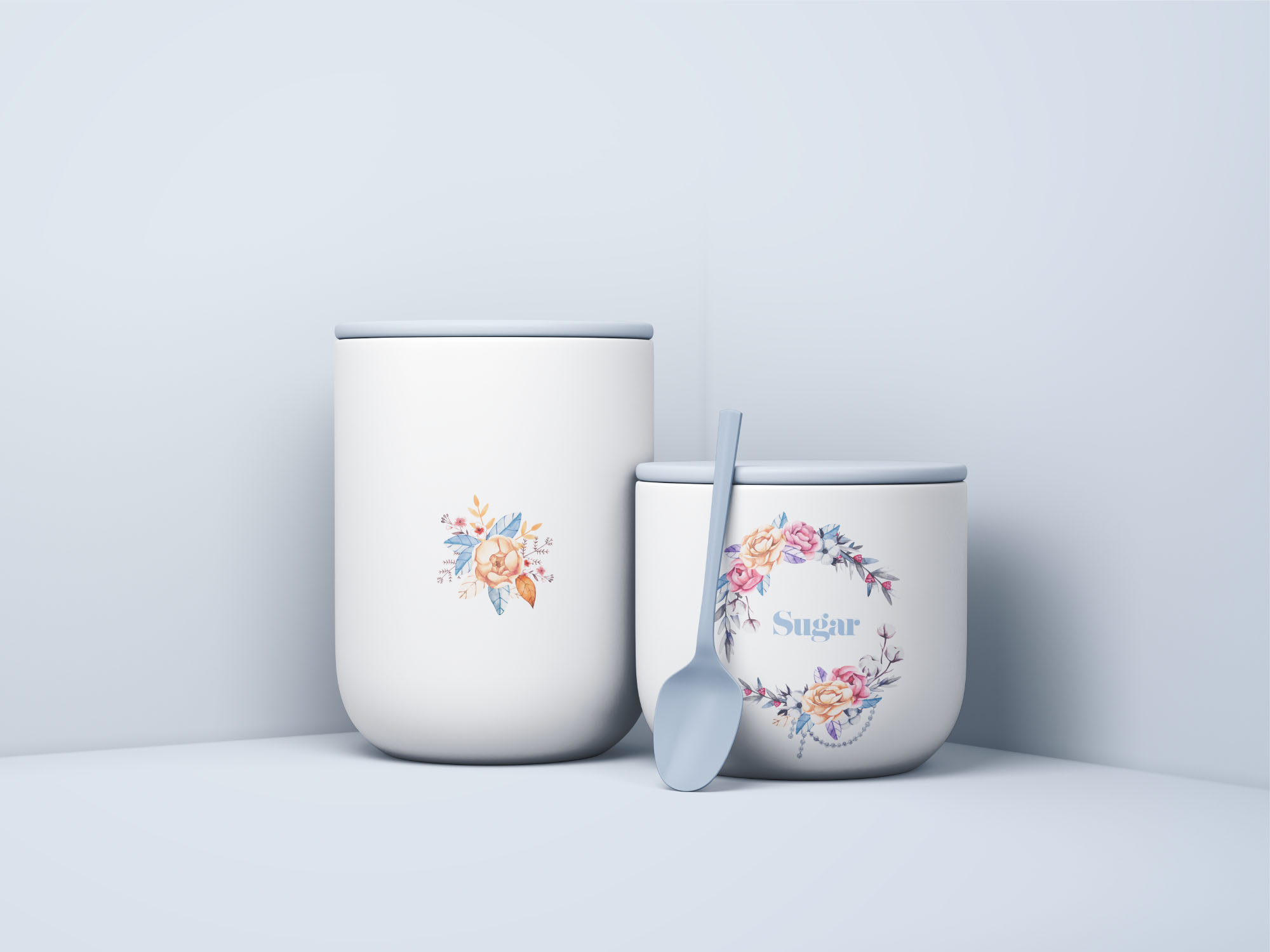 极简主义风食品储存罐样机模板 Minimal Jars with Spoon Mockup