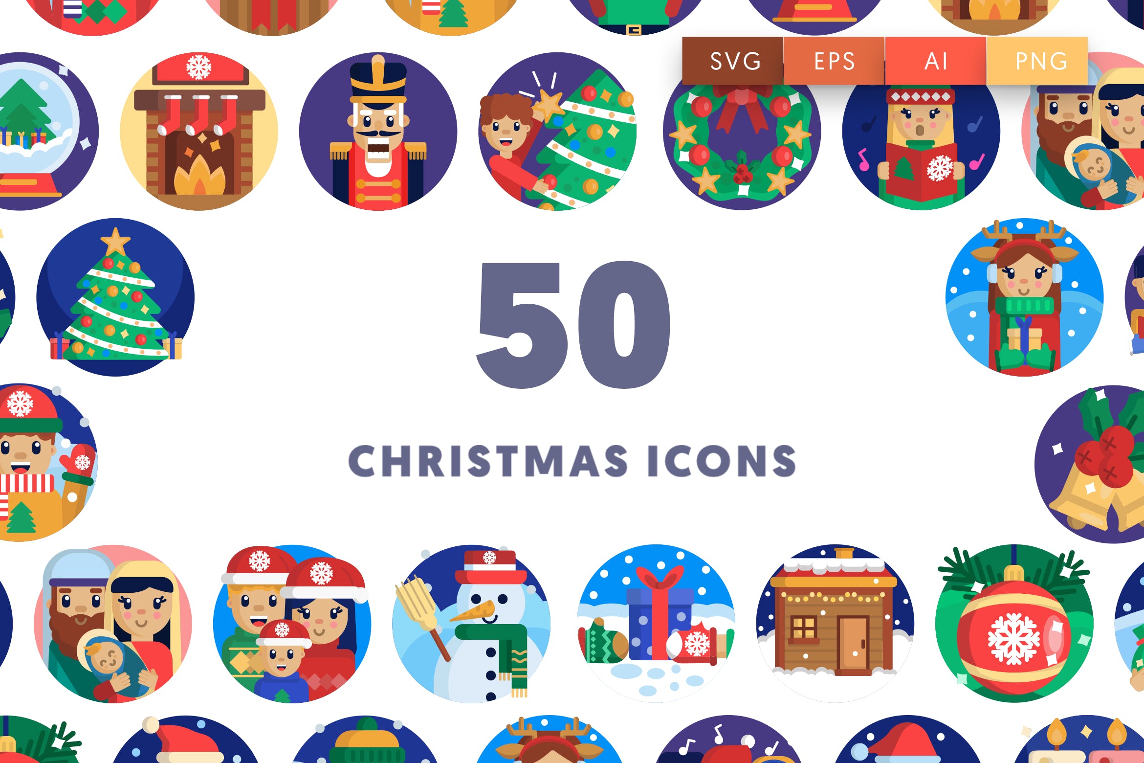 50枚圣诞节节日主题矢量图标素材 50 Christmas Icons