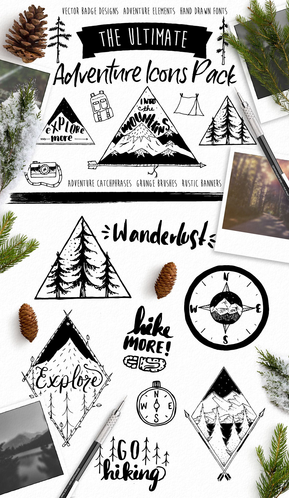 手绘户外森林设计元素矢量图