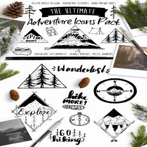 手绘户外森林设计元素矢量图