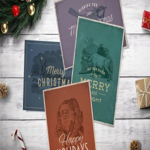 4款复古设计风格圣诞贺卡设计模板v2 4 Vintage Christmas Cards vol. 2插图1