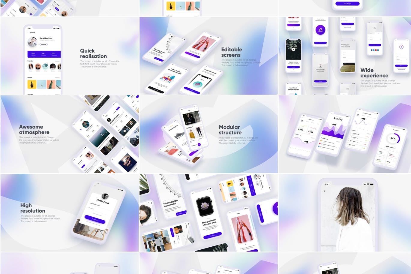 APP应用UI界面设计效果图预览白色iPhone手机样机套装 White iPhone Mockup