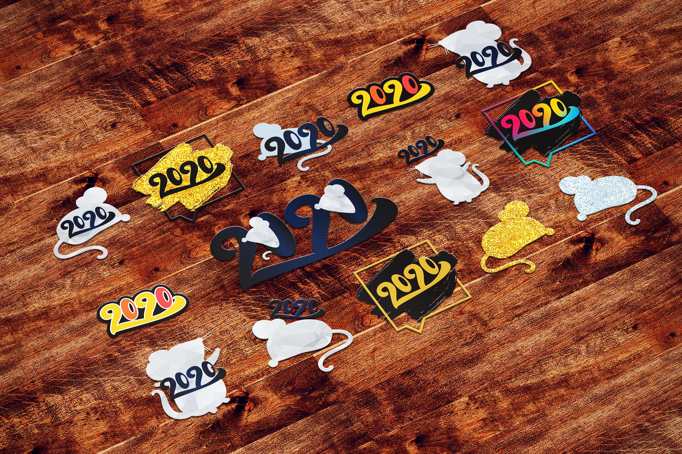 2020年新年快乐标志符号矢量设计图形素材集 Happy 2020 New Year Symbols Set