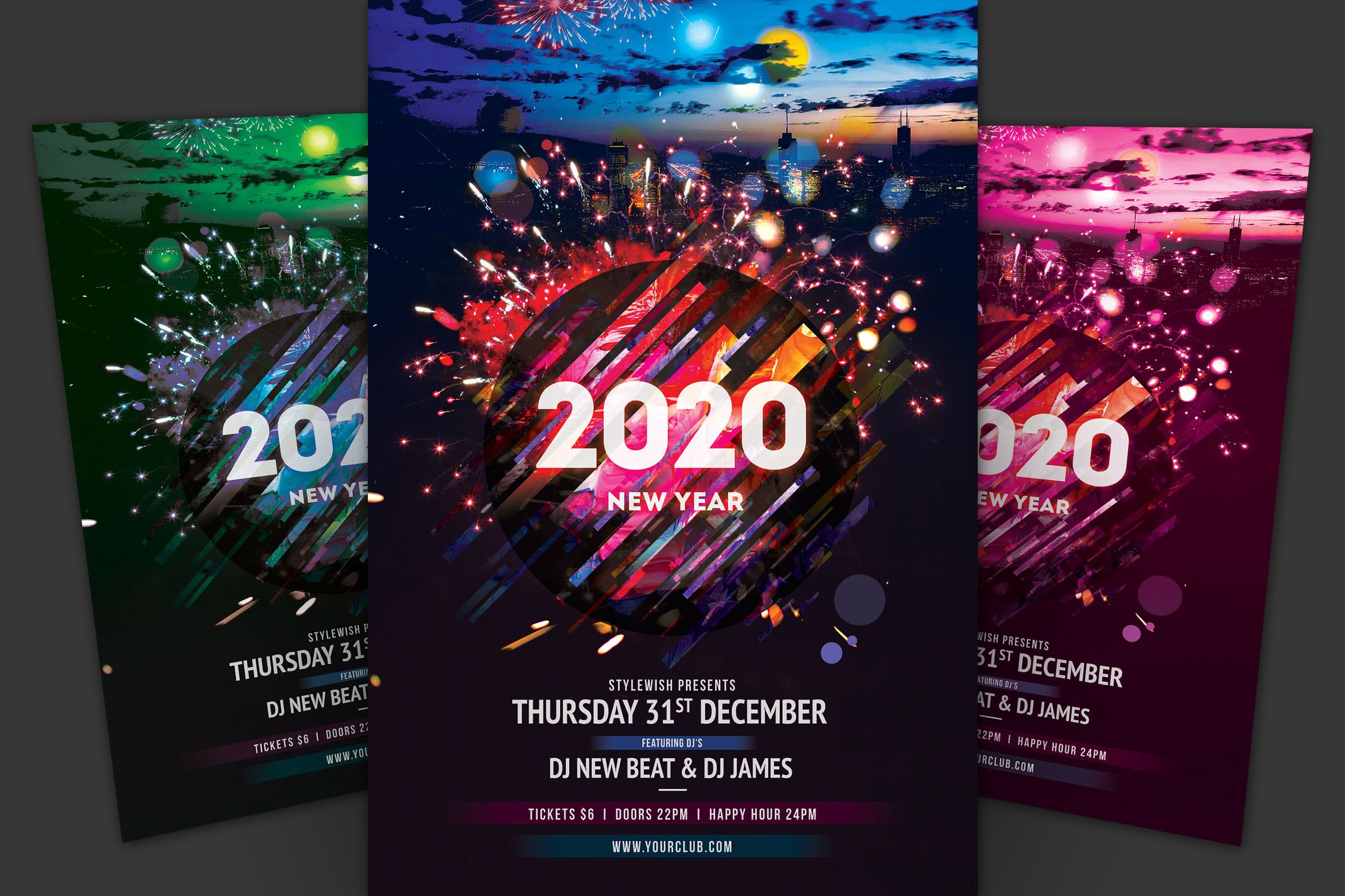 2020年新年倒数活动暨DJ音乐节活动海报传单模板 New Year Flyer