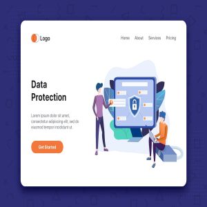 数据存储与数据安全主题网站首页设计概念插画 Data protection flat concept for Landing page