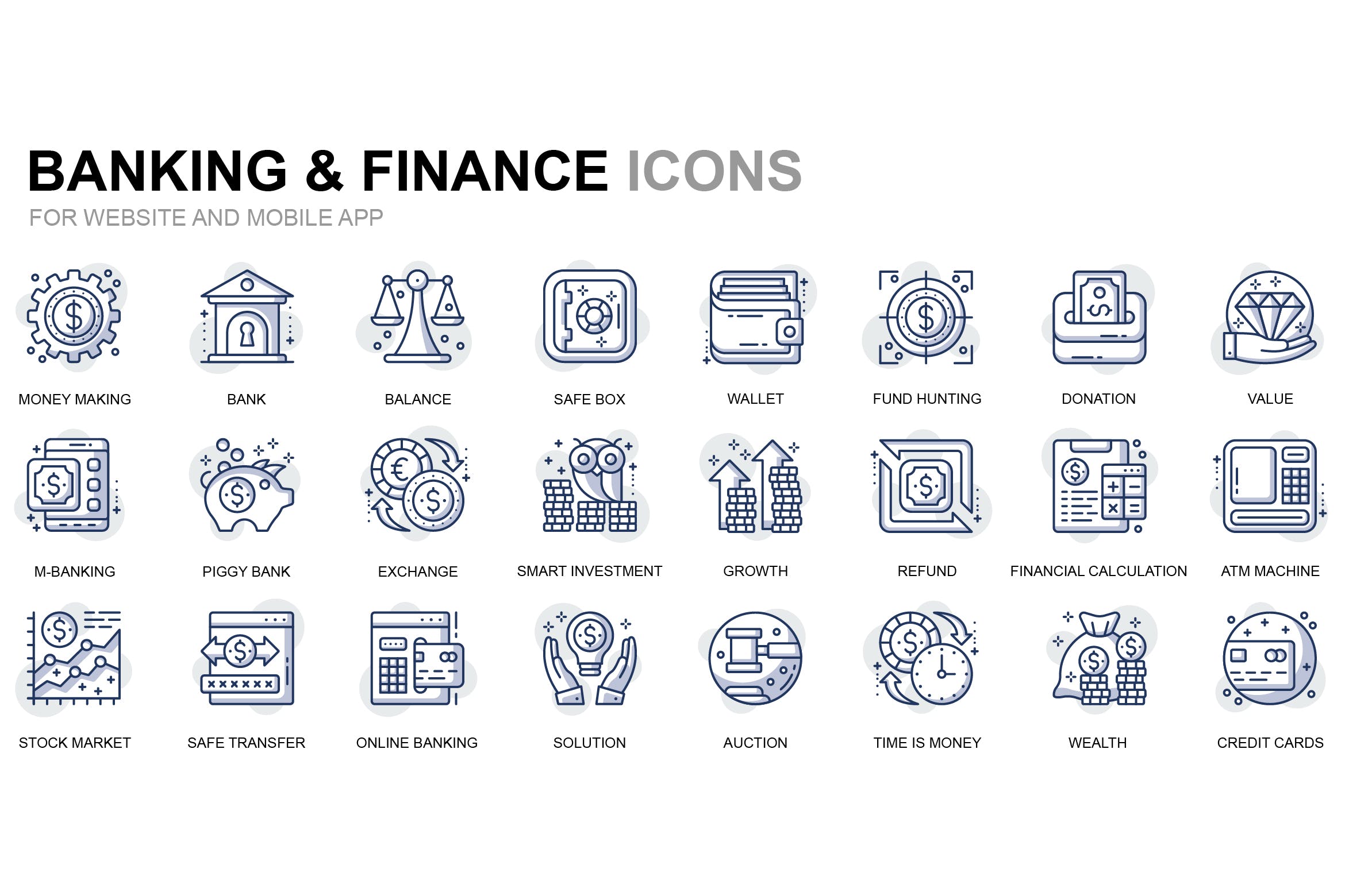 银行&金融主题细线图标线性图标集 Banking and Finance Thin Line Icons