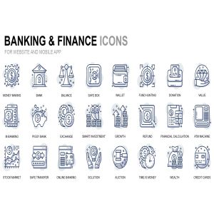 银行&金融主题细线图标线性图标集 Banking and Finance Thin Line Icons
