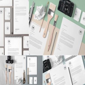 4组企业办公文具等距场景品牌样机套装 4 Stunning Stationery Mockups Set