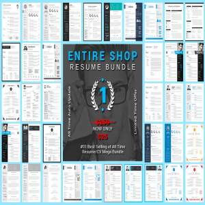 终极简历模板大合集（15款创意简历+3款信息图表模板） Entire Shop Resume/CV Mega Bundle