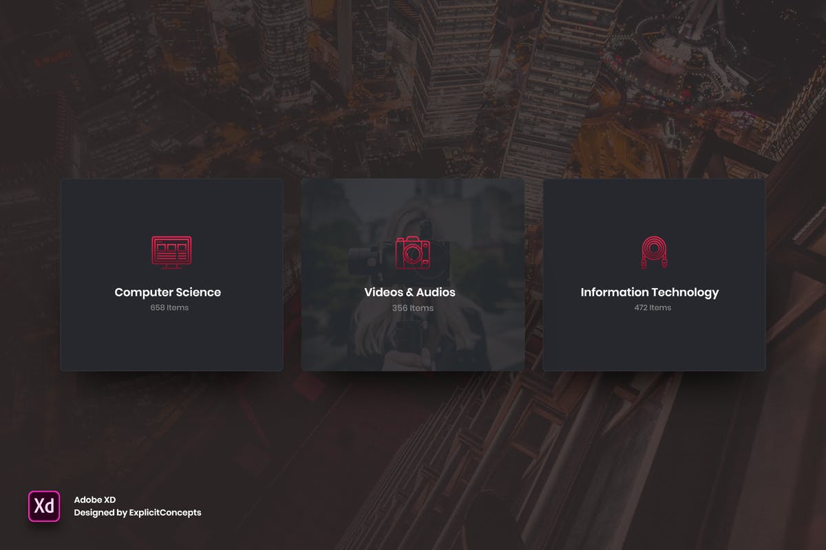 网站分类入口小窗口设计UI素材 Categories items – Adobe XD
