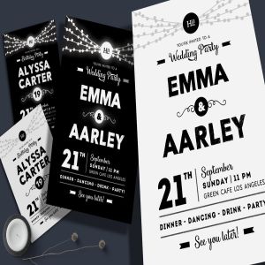 婚礼/生日/庆典活动邀请函设计模板 String Lights Invitation (Wedding & Birthday)