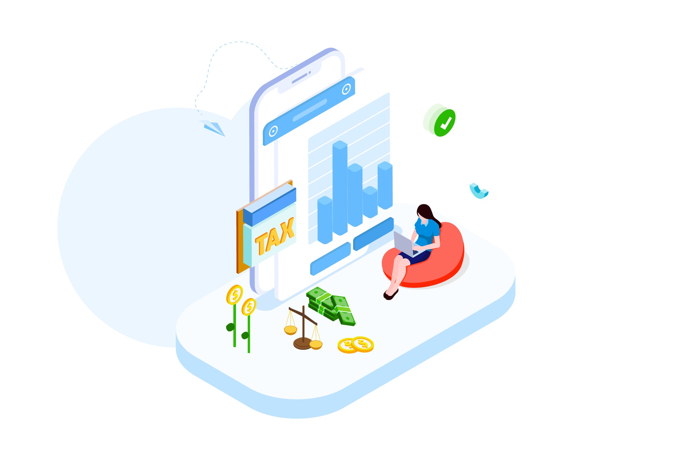 纳税金融业务场景等距概念插画v4 Pay Tax of Finance Isometric Illustration – FV