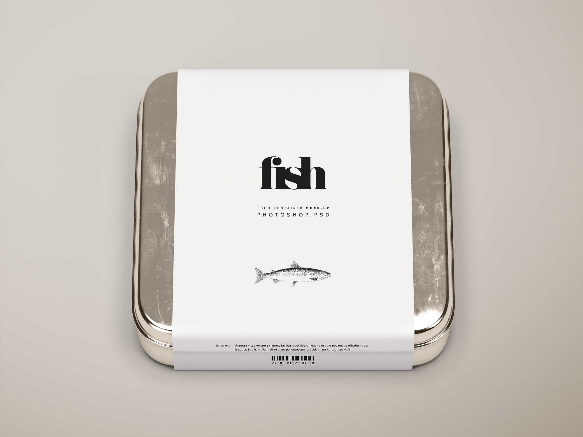 方形金属食品包装盒设计PSD样机模板 Square Metal Food Container Mockup – PSD