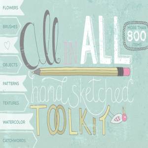 多合一手绘草图设计工具包[对象/笔刷/纹理/水彩…] All in All [800+ items] Pro