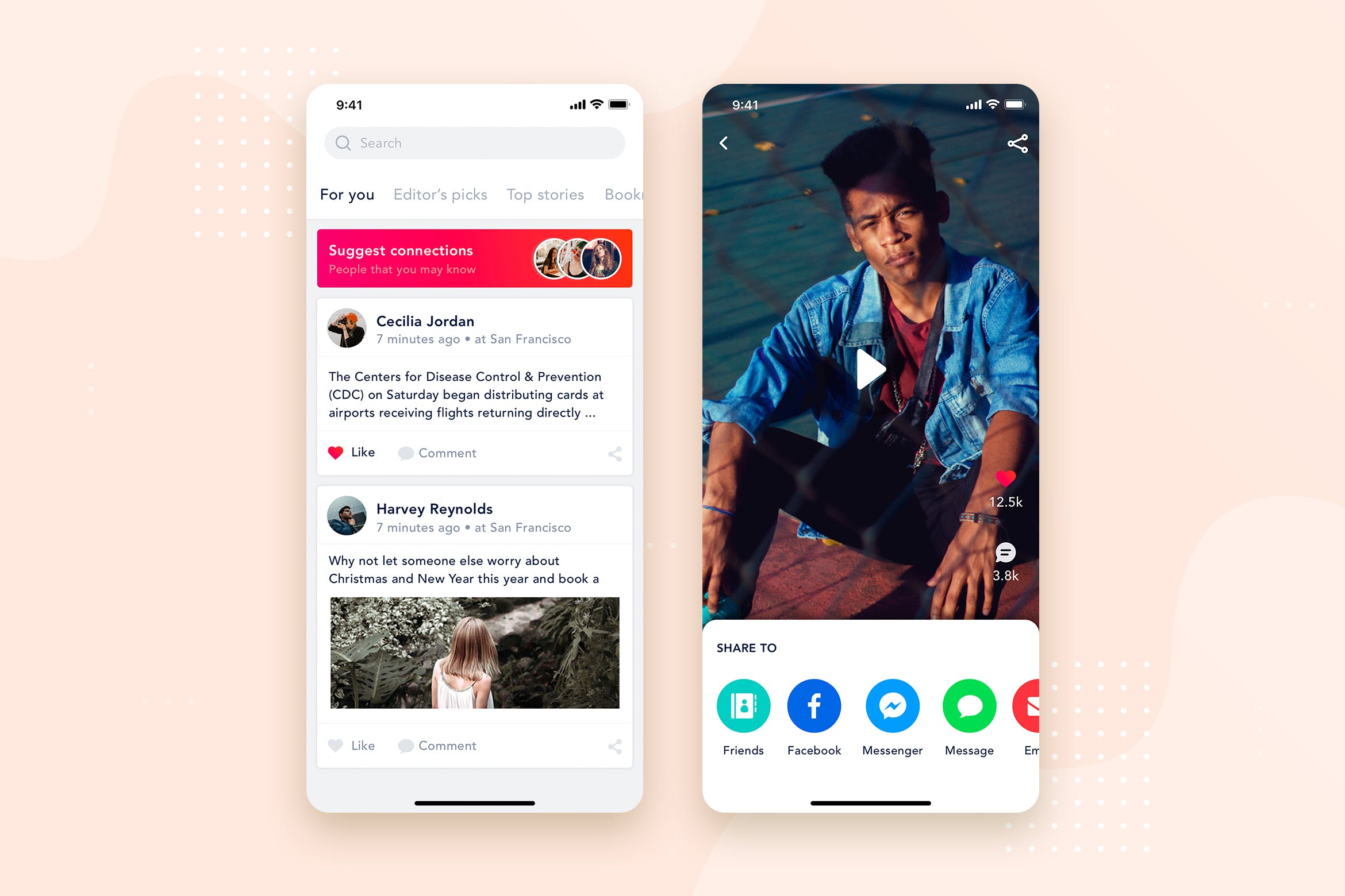 社交APP应用文章列表&详情界面设计模板v6 Social – Articles Mobile Interface Concept