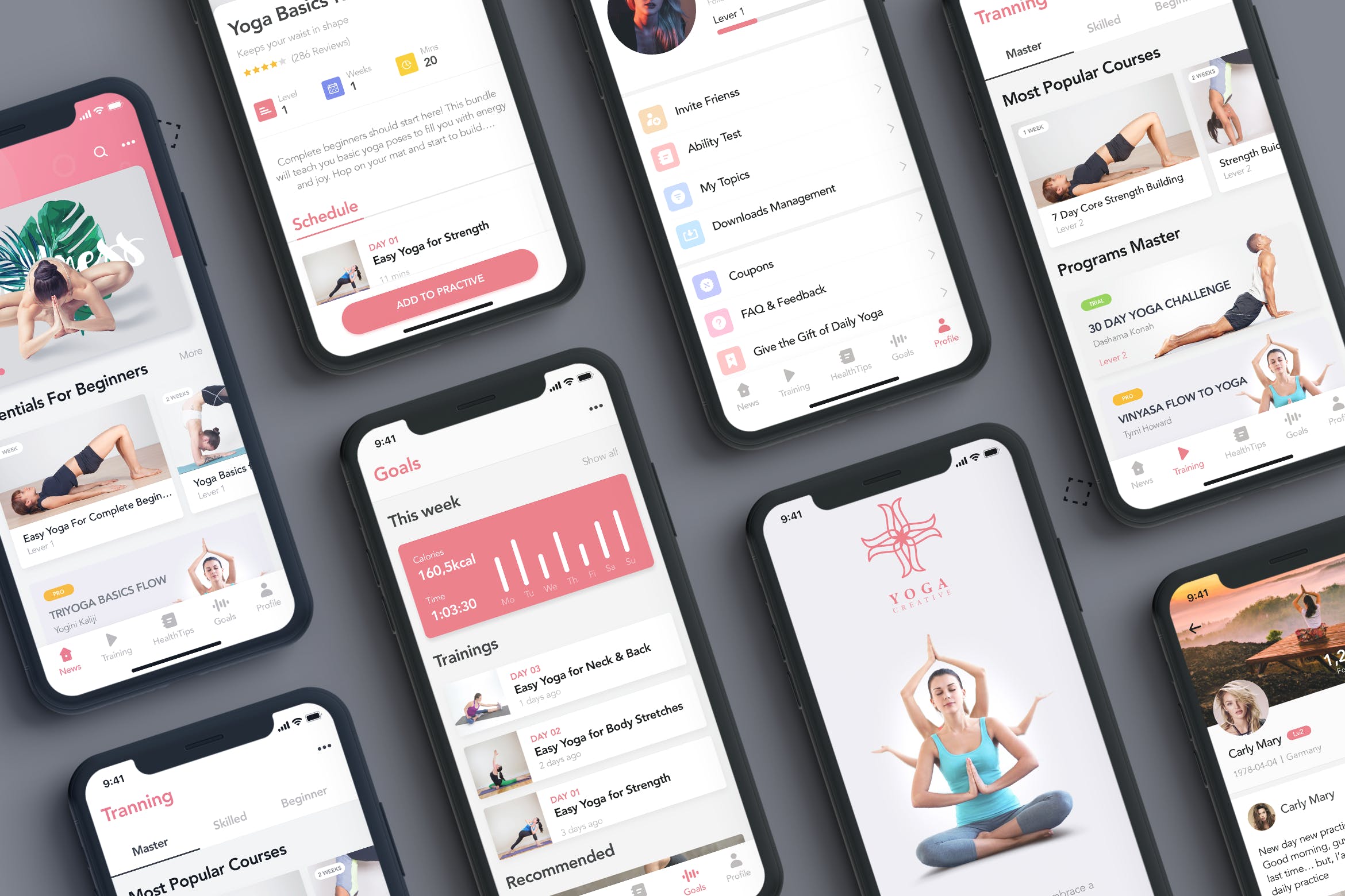 瑜伽健身APP应用程序UI工具包 Yoga Fitness App UI Kit for ADOBE XD