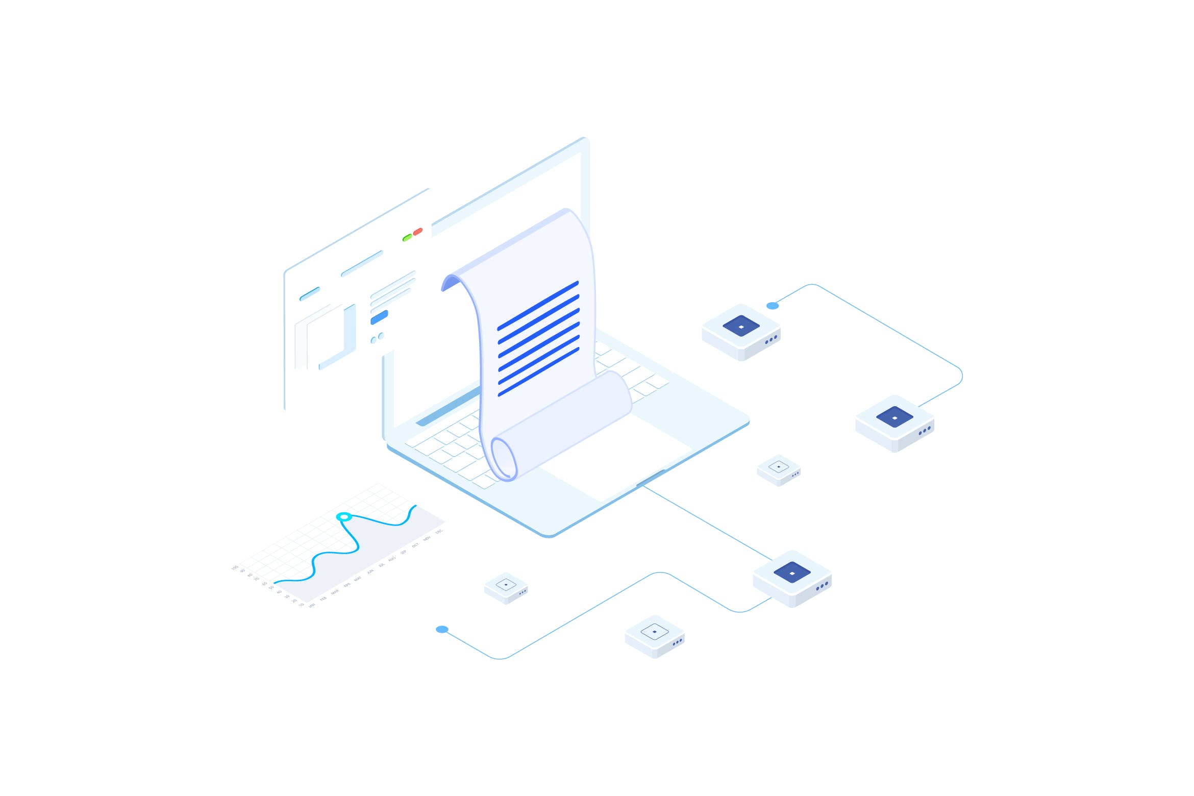 区块链金融数据统计报告等距概念插画v3 Financial Report on Blockchain Isometric 3 – FV